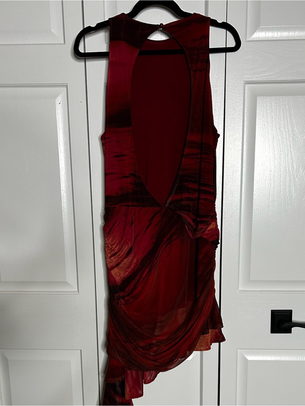 Women's Red Draped Evening Dress | Mini Cocktail Dress | Mesh Going out dress